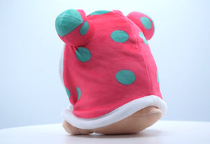 Back view of the Snugooi plush from Lockstin & Gnoggin's Lockemon series, highlighting its pink and blue hood design. A charming sea slug plush for Lockemon collectors and fans.